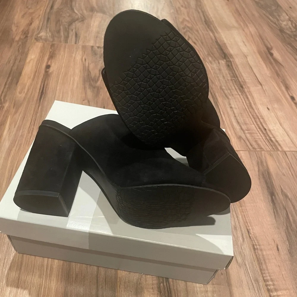 BP Open Toe Mule Black Heels Size 7.5 - Picture 2 of 5